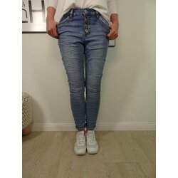 Jewelly Stretch Jeans| im baggy boyfriend Schnitt| Damen Hose mit Knopfleiste XL denim open button