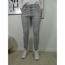 Jewelly Stretch Jeans| im Baggy Boyfriend Schnitt| Damen Hose mit Knopfleiste | colored denim XL grau