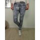Jewelly Stretch Jeans| im baggy boyfriend Schnitt| Damen Hose mit Knopfleiste und Blumen Print