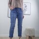 Karostar Damen Boyfriend Stretch Jeans mit offener Knopfleiste Denim Middle Blue M