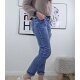 Karostar Damen Boyfriend Stretch Jeans mit offener Knopfleiste Denim Middle Blue M