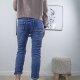 Karostar Damen Boyfriend Stretch Jeans mit offener Knopfleiste Denim Middle Blue M