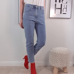 Cropped High Waiste Jeans- Straight Leg S Middle Blue