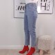 Cropped High Waiste Jeans- Straight Leg S Middle Blue