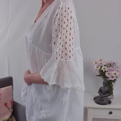 Romantische Boho Sternen Tunika One Size Weiß