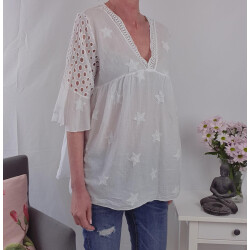 Romantische Boho Sternen Tunika One Size Weiß