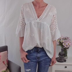 Romantische Boho Sternen Tunika One Size Weiß