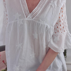 Romantische Boho Sternen Tunika One Size Weiß