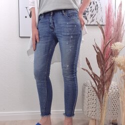 Painted Denim Skinny Jeans -Fringe Bottems
