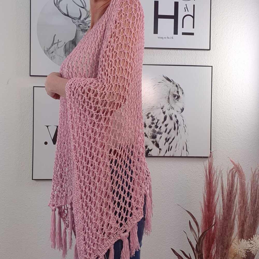Damen Poncho Mit Fransen - Leichter Strick-Überwurf Für Strand & Festival